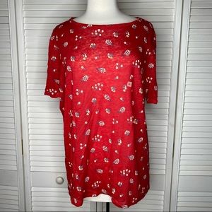 NWT Loft linen red micro floral short sleeve shirt